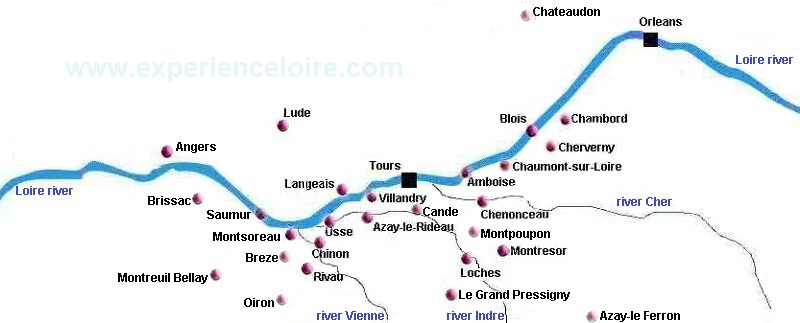 Loire Valley chateaux map showing major chateaux