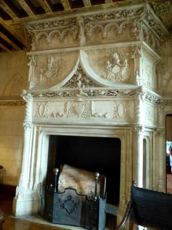 Ornate fireplace at Chateau de Chaumont-sur-Loire in the Loire Vally in France