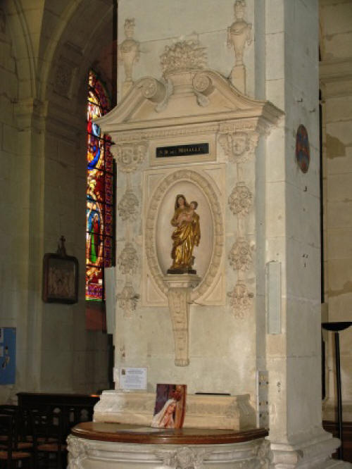 Baptismal font in the church of Notre Dame de Richelieu in the Loire Valley