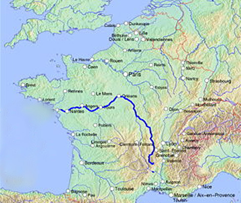 Map showing route of the river Loire