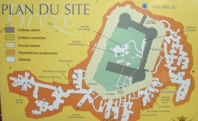 Plan showing underground caves of Chateau de Breze in the Loire Valley.France