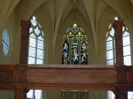 stained glass window in the chapel at Chateau d'Usse in the Loire Valley.France