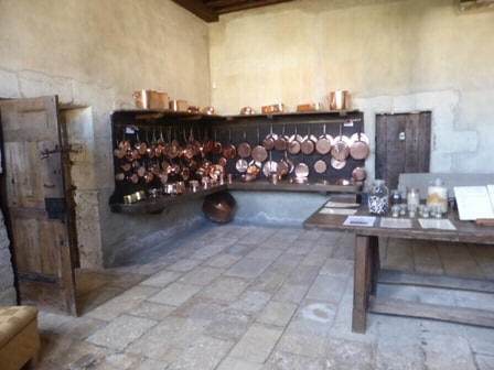 copper pots on display in Chateau Beauregard in the Loire Valley,France