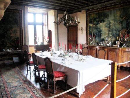 diningroom in Chateau de Montpoupon in the Loire Valley in France